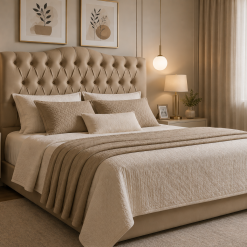 Cabeceira Casal para Cama Box Ref 013 1,40 - Veludo Bege 093 - 2M Móveis