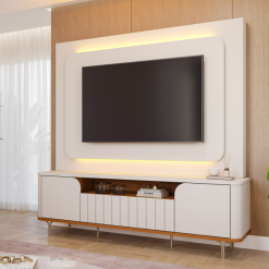 Estante Home Com Led para TV até 70" Diamantina - Off White/Cinamomo - PMB