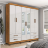 Guarda-roupa Casal 6 portas 4 gavetas Com espelho e pés Hércules - Cinamomo/Off White - CRM