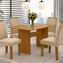 Conjunto Mesa de Jantar Quadrada Sem Vidro Salinas Dakota 100 x 80 Com 4 Cadeiras Bege - Cinamomo