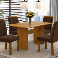 Conjunto Mesa de Jantar Quadrada Sem Vidro Salinas Dakota 100 x 80 Com 4 Cadeiras Marrom - Cinamomo