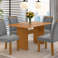 Conjunto Mesa de Jantar Quadrada Sem Vidro Salinas Dakota 100 x 80 Com 4 Cadeiras Cinza - Cinamomo