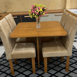 Conjunto Mesa de Jantar Quadrada Canto Copo Sem Vidro Salinas Londres 90 x 90 Com 4 Cadeiras Bege - Cinamomo