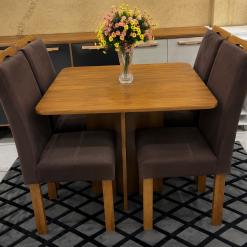 Conjunto Mesa de Jantar Quadrada Canto Copo Sem Vidro Salinas Londres 90 x 90 Com 4 Cadeiras Marrom - Cinamomo
