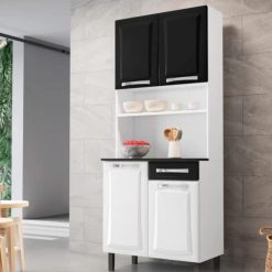 Kit Cozinha Compacto Cozinha 4 Portas 1 Gaveta Pratika 80cm - Branco/Preto - Itatiaia