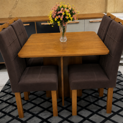 Conjunto Mesa de Jantar Quadrada Canto Copo Sem Vidro Salinas Londres 90 x 90 Com 4 Cadeiras Marrom - Cinamomo