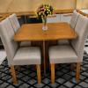 Conjunto Mesa de Jantar Quadrada Canto Copo Sem Vidro Salinas Londres 90 x 90 Com 4 Cadeiras Bege - Cinamomo