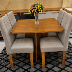 Conjunto Mesa de Jantar Quadrada Canto Copo Sem Vidro Salinas Londres 90 x 90 Com 4 Cadeiras Bege - Cinamomo