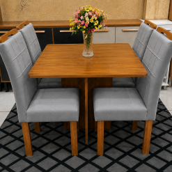 Conjunto Mesa de Jantar Quadrada Canto Copo Sem Vidro Salinas Londres 90 x 90 Com 4 Cadeiras Cinza - Cinamomo