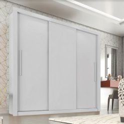 Guarda-Roupa Casal Sem Espelho e sem pés 3 Portas de Correr Linhares - Branco - Sallêto