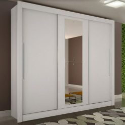 Guarda-Roupa Casal Linhares 3 Portas de Correr Sem pés 1 Espelho - Branco - Sallêto