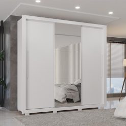 Guarda-Roupa Casal Panamá 3 Portas de Correr com pés 1 Espelho - Branco - Sallêto