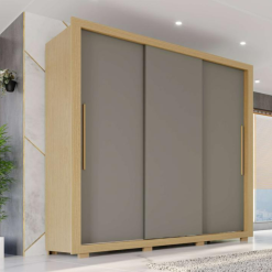 Guarda-Roupa Casal Linhares Flex 3 Portas de Correr Com pés Sem Espelho - Jequitibá/Granizo - Sallêto