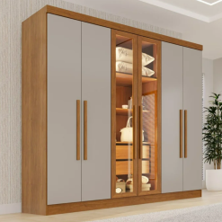 Guarda-roupa Casal 6 portas e 2 gavetas com Led Vision - Cinamomo/Off White  - Sallêto