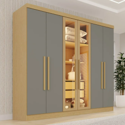Guarda-roupa Casal 6 portas e 2 gavetas com Led Vision - Jequitibá/Granizo  - Sallêto