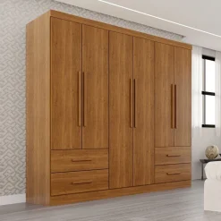 Guarda-roupa Casal 6 portas e 4 gavetas Sem Espelho e Sem Pés Texas Premium - Cinamomo - Sallêto