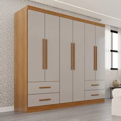 Guarda-roupa Casal 6 portas e 4 gavetas Sem Espelho e Sem Pés Texas Premium - Cinamomo/Off White - Sallêto