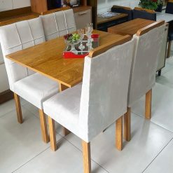 Conjunto Mesa de Jantar Quadrada Sem Vidro Salinas Dakota 100 x 80 Com 4 Cadeiras Bege - Cinamomo
